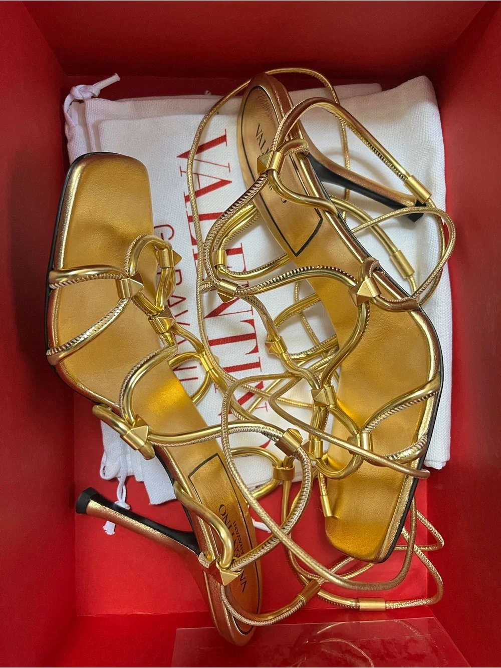 Valentino Garavani Metallic Gold Lace-Up High Heel Sandals